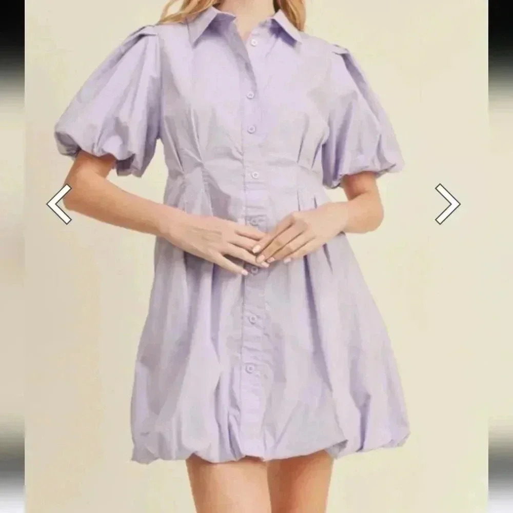 &merci Lavender Belted Puff Sleeve Midi Dress With Pockets SZ L